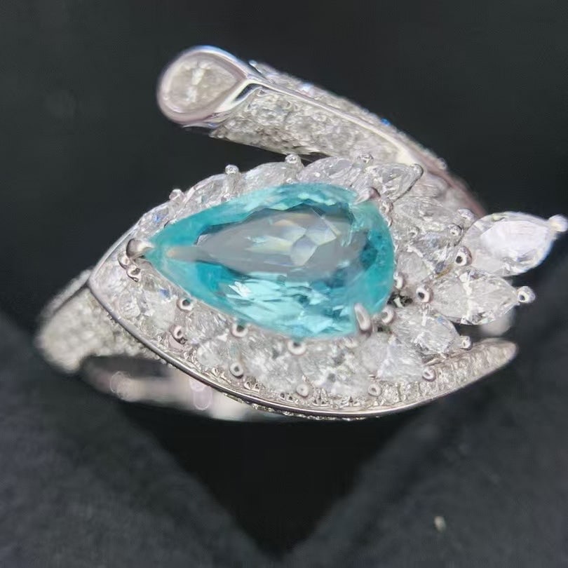 14k Gold 2.27 Ctw Natural Paraiba Tourmaline & Diamond Ring - 5