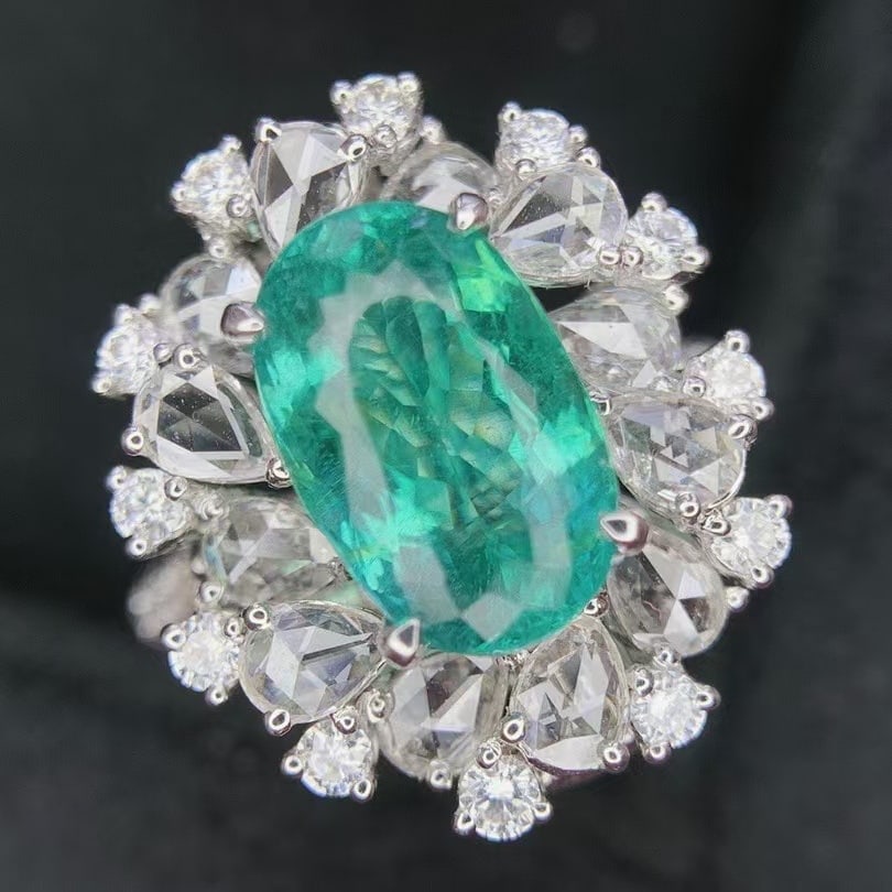 14k Gold 4.78 Ctw Natural Paraiba Tourmaline & Diamond Ring/pendant( Without Chain ) - 2