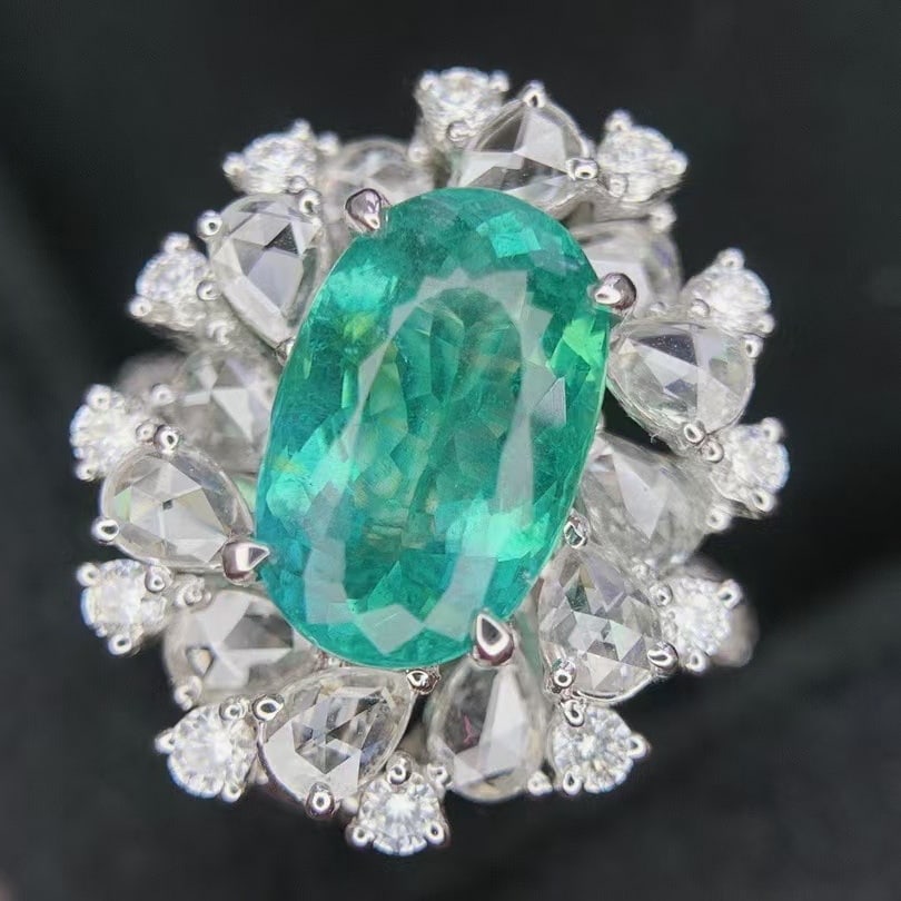14k Gold 4.78 Ctw Natural Paraiba Tourmaline & Diamond Ring/pendant( Without Chain ) - 3