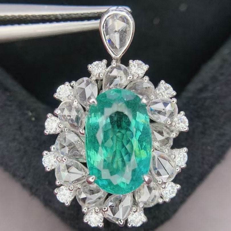 14k Gold 4.78 Ctw Natural Paraiba Tourmaline & Diamond Ring/pendant( Without Chain ) - 4