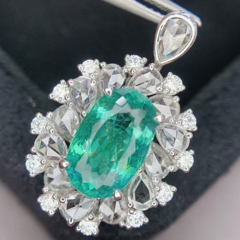 14k Gold 4.78 Ctw Natural Paraiba Tourmaline & Diamond Ring/pendant( Without Chain ) - 6
