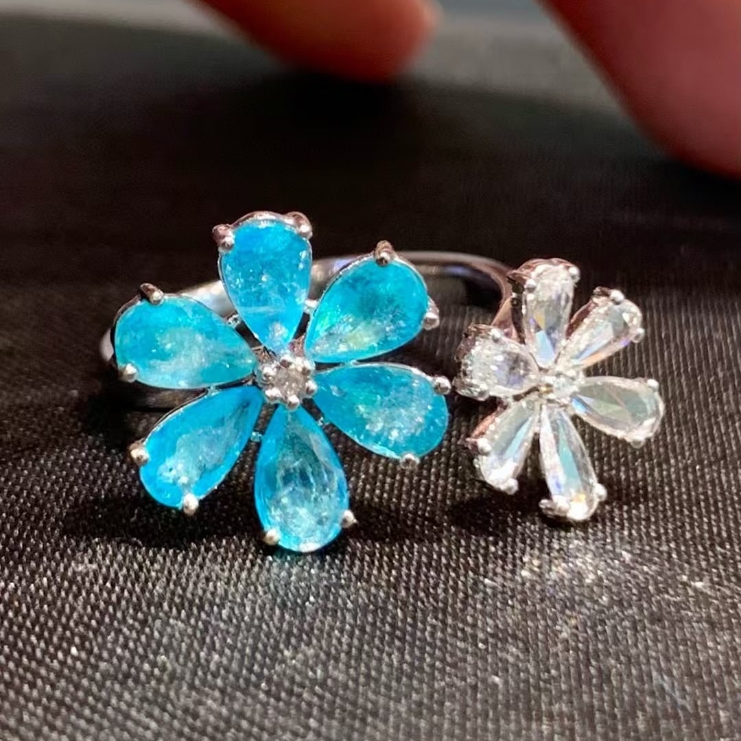 14k Gold 2 Ct Natural Paraiba Tourmaline & Diamond Ring - 2