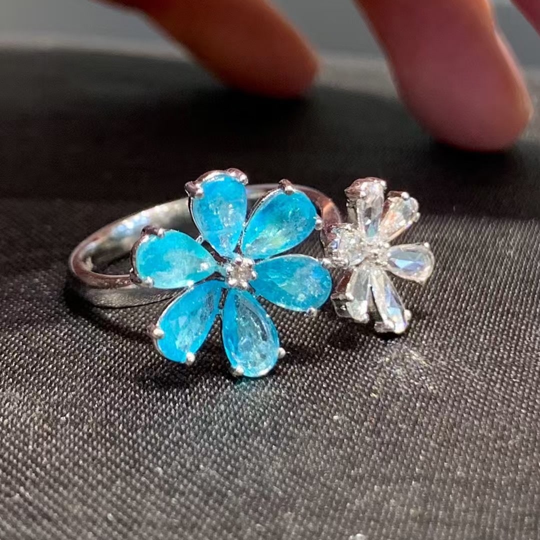 14k Gold 2 Ct Natural Paraiba Tourmaline & Diamond Ring - 3