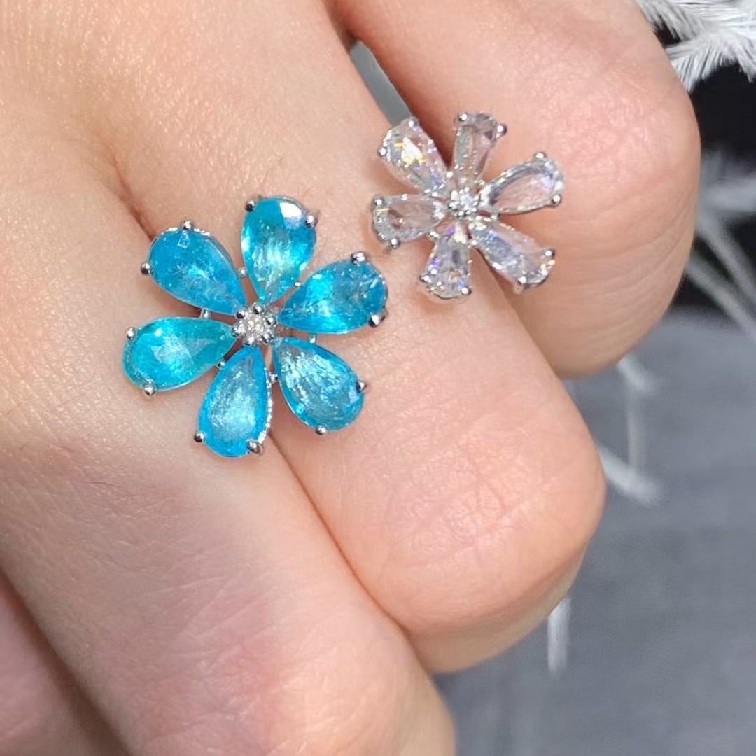 14k Gold 2 Ct Natural Paraiba Tourmaline & Diamond Ring - 4