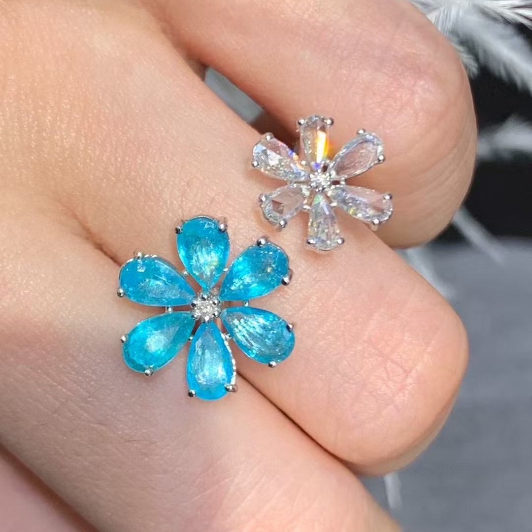 14k Gold 2 Ct Natural Paraiba Tourmaline & Diamond Ring - 5