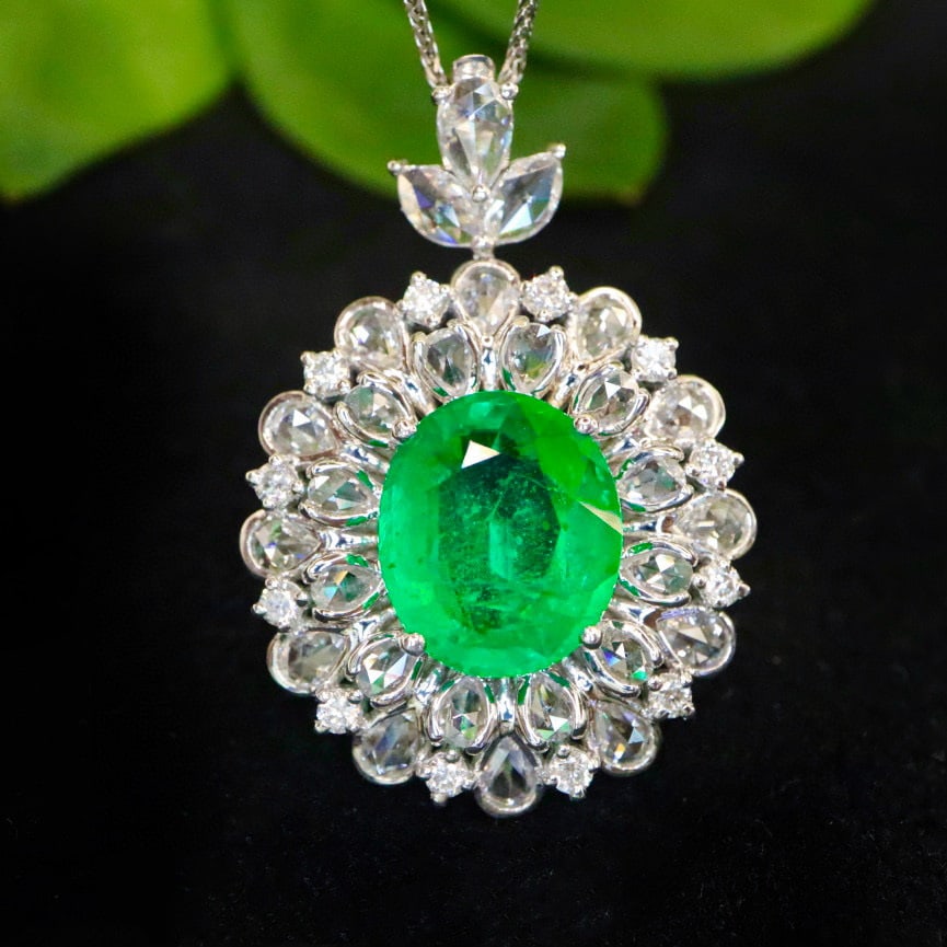 14k Gold 4.49 Ctw Vivid Green Natural Emerald & Diamond Ring/pendant( Without Chain ) - 2