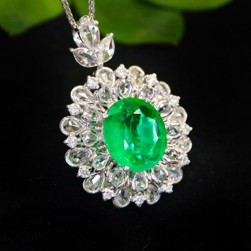 14k Gold 4.49 Ctw Vivid Green Natural Emerald & Diamond Ring/pendant( Without Chain ) - 3