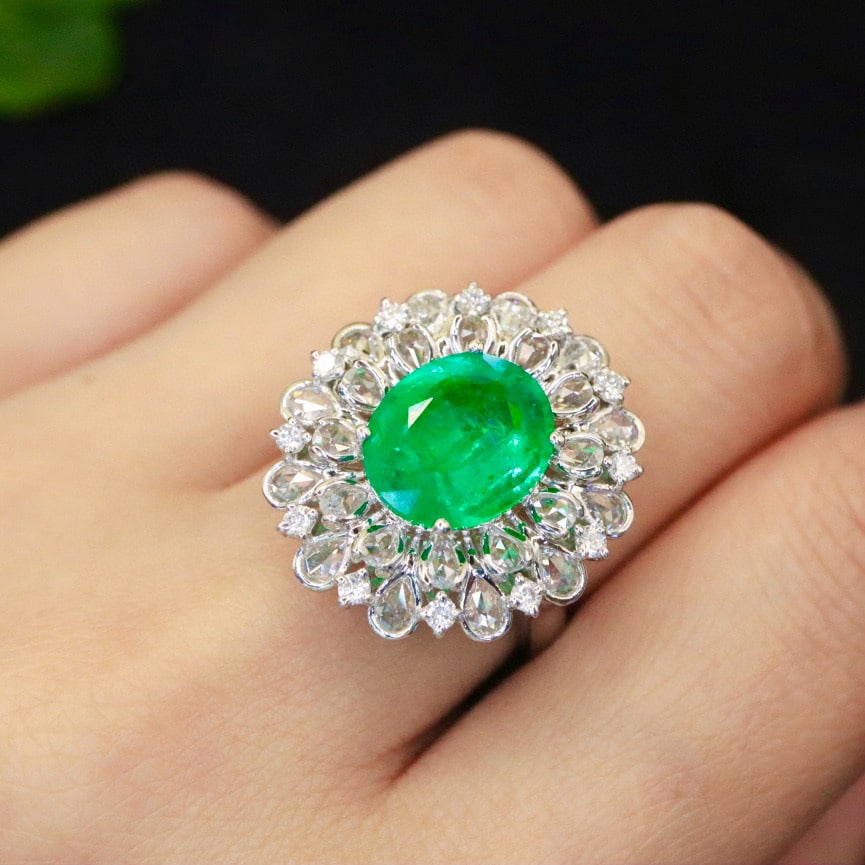 14k Gold 4.49 Ctw Vivid Green Natural Emerald & Diamond Ring/pendant( Without Chain ) - 5