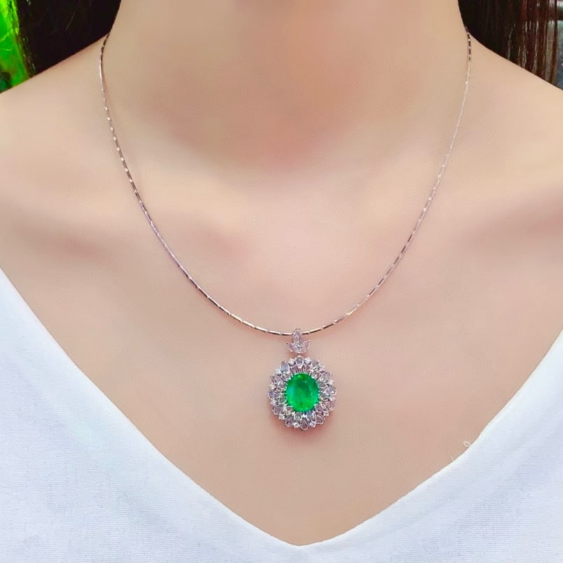 14k Gold 4.49 Ctw Vivid Green Natural Emerald & Diamond Ring/pendant( Without Chain ) - 6