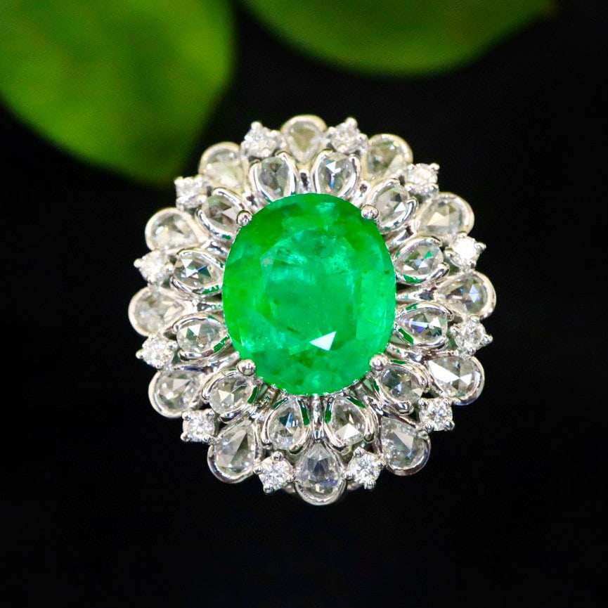14k Gold 4.49 Ctw Vivid Green Natural Emerald & Diamond Ring/pendant( Without Chain ) - 7
