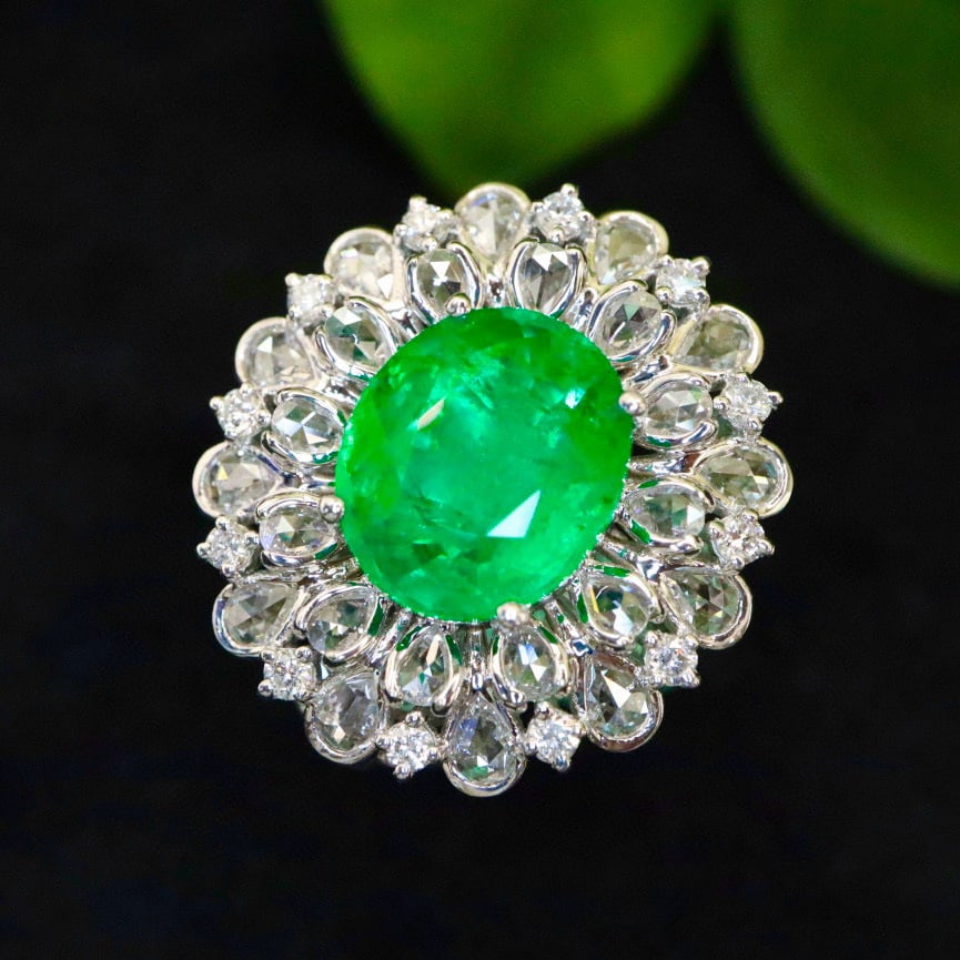 14k Gold 4.49 Ctw Vivid Green Natural Emerald & Diamond Ring/pendant( Without Chain ) - 8