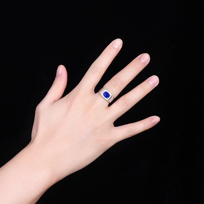 14k Gold 3.31 Ctw Natural Sapphire & Diamond & Men¡¯s Ring - 4