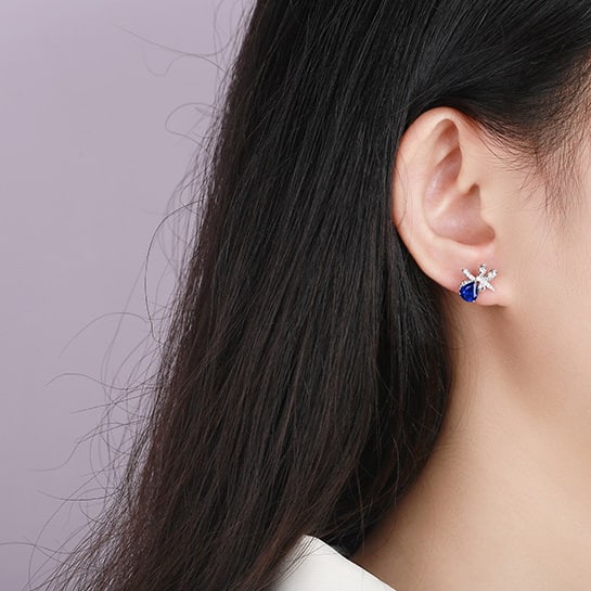 14k Gold 1.79 Ctw Natural Sapphire & Diamond Earrings - 4