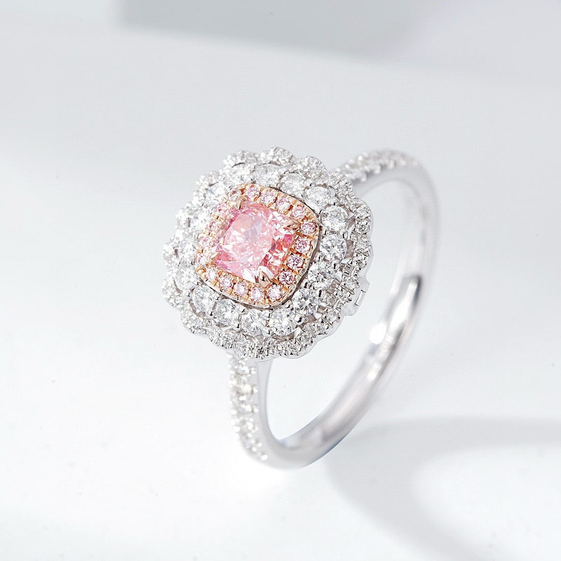 Gia Certified 14k Gold 1.03 Ctw Natural Pink Diamond & Diamond Ring/pendant( Without Chain ): Ref:230988053 // gold content:14k gold // ring size:7. 25us // // main gemstone:pink diamond // certified:gia // shape:cushion // carat weight:0. 53ct // clarity grade:vs2 // color:pink // treatment:n
