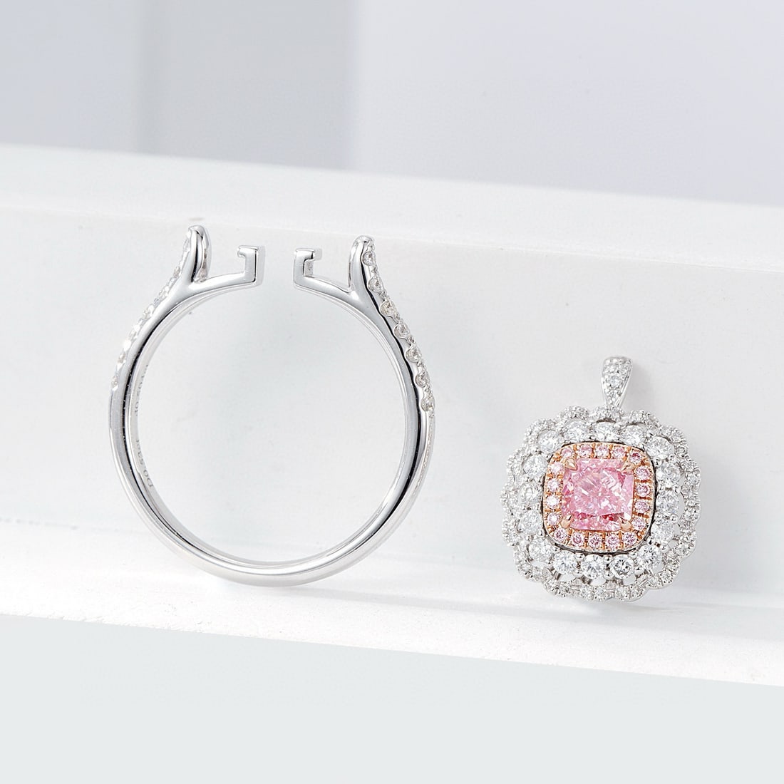 Gia Certified 14k Gold 1.03 Ctw Natural Pink Diamond & Diamond Ring/pendant( Without Chain ) - 2