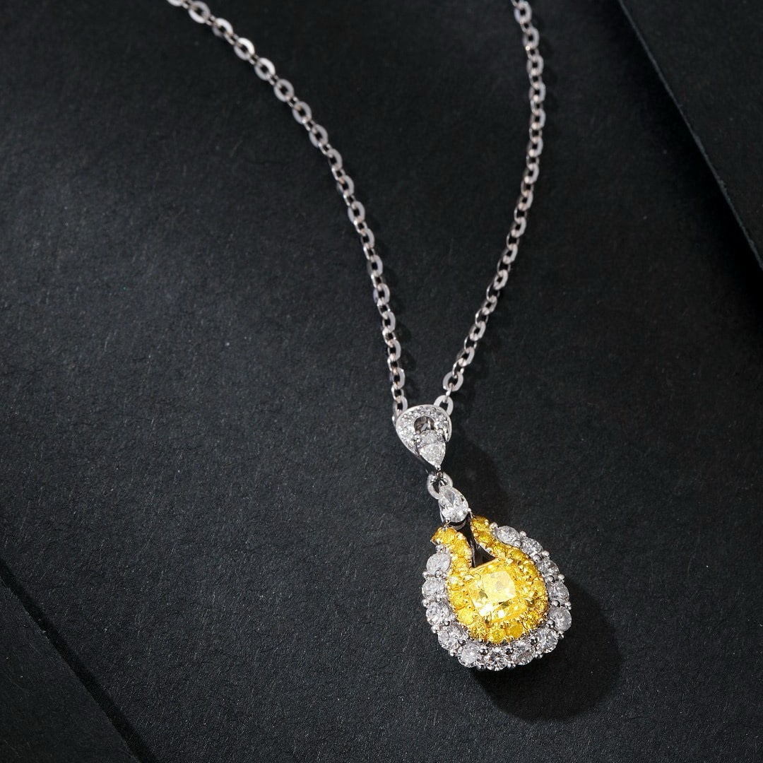 14k Gold 0.90 Ctw Natural Yellow Diamond & Diamond Pendant( Without Chain ): Ref:230988056 // gold content:14k gold // main gemstone:yellow diamond // shape:cushion // carat weight:0. 38ct // color:yellow // treatment:natural // // adjacent gemstone 2 : diamond // shape:multip