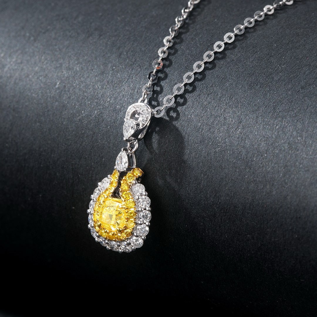 14k Gold 0.90 Ctw Natural Yellow Diamond & Diamond Pendant( Without Chain ) - 2