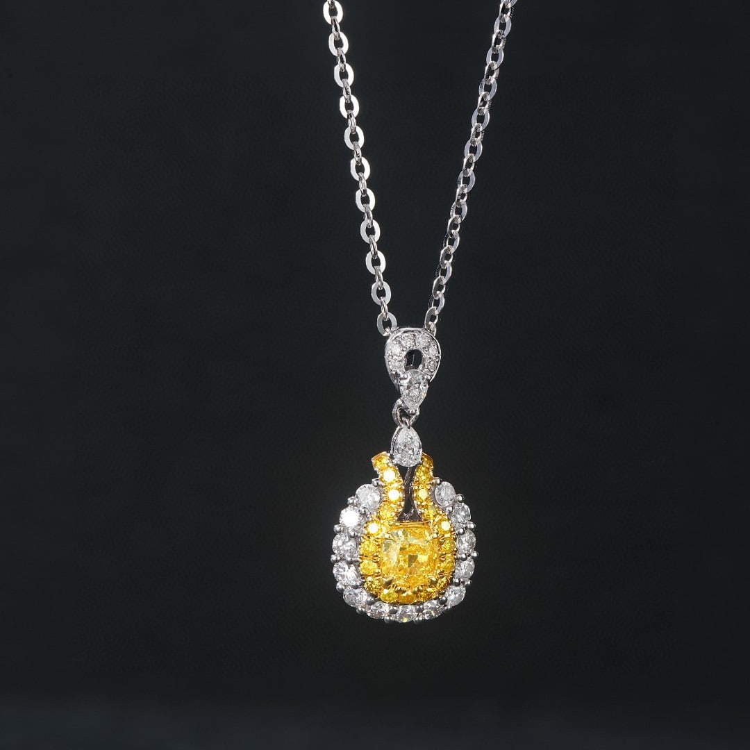 14k Gold 0.90 Ctw Natural Yellow Diamond & Diamond Pendant( Without Chain ) - 4