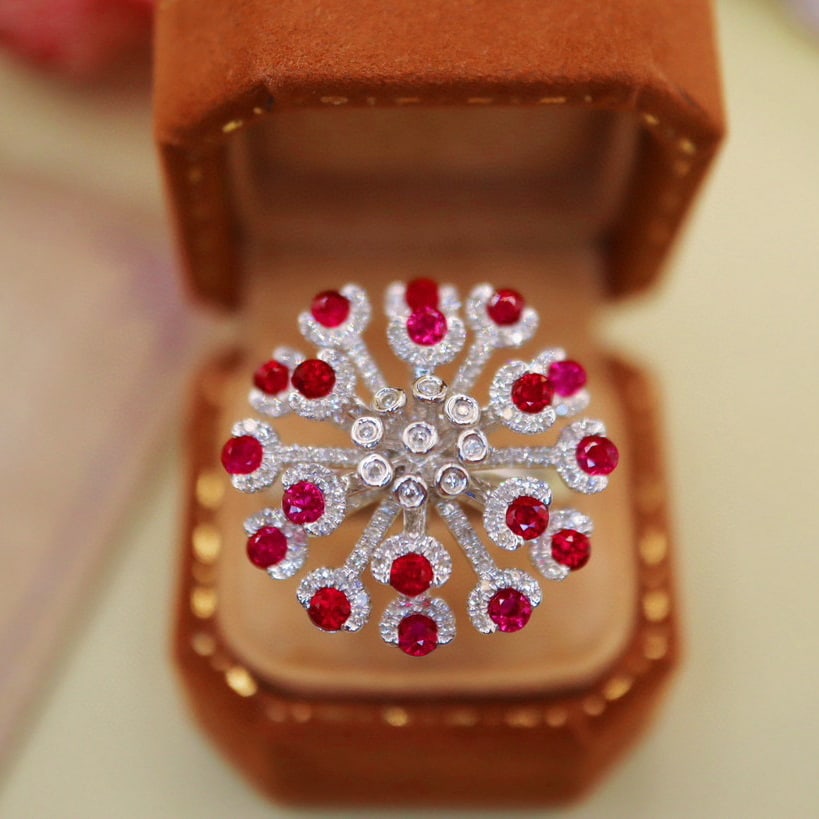 14k Gold 1.81 Ctw Natural Ruby & Diamond Ring: Ref:230988058 // gold content:14k gold // ring size:7. 25us // // main gemstone:ruby // shape:round // carat weight:1. 25ct // color:red // treatment:natural // cut grade:g // // adjacent gemstone 2