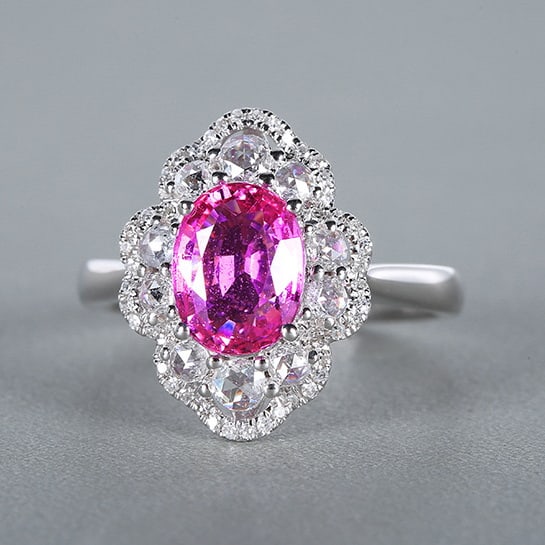 14k Gold 2.51 Ctw Natural Padparadscha Sapphire & Diamond Ring - 2