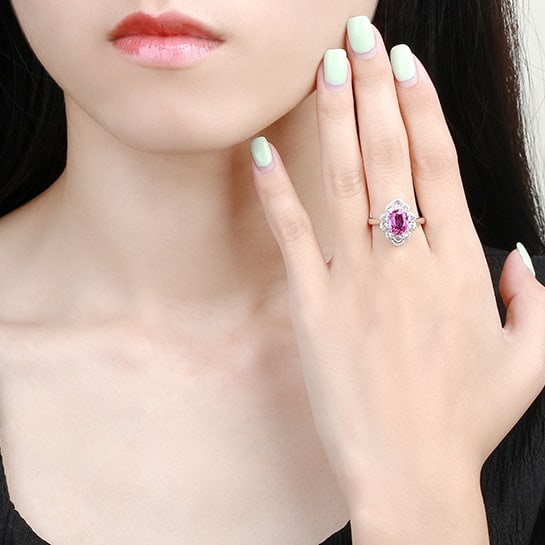 14k Gold 2.51 Ctw Natural Padparadscha Sapphire & Diamond Ring - 4