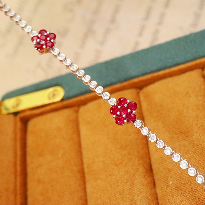14k Gold 2.13 Ctw Natural Ruby & Diamond Bracelet - 2