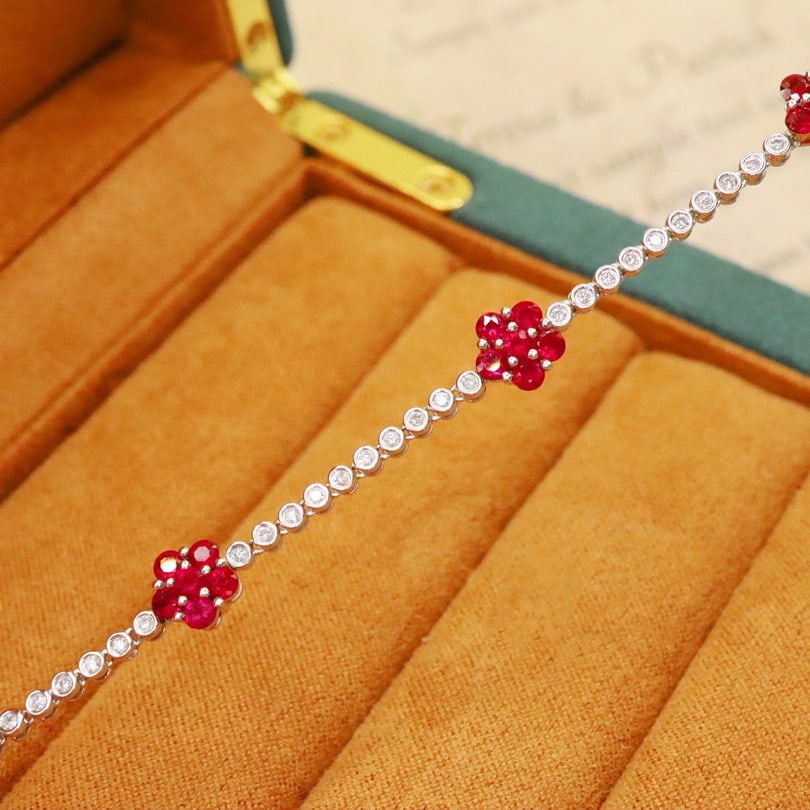 14k Gold 2.13 Ctw Natural Ruby & Diamond Bracelet - 3