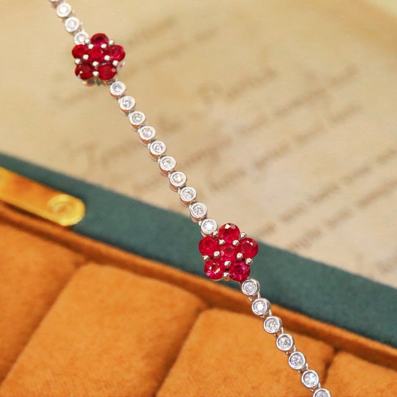 14k Gold 2.13 Ctw Natural Ruby & Diamond Bracelet - 4