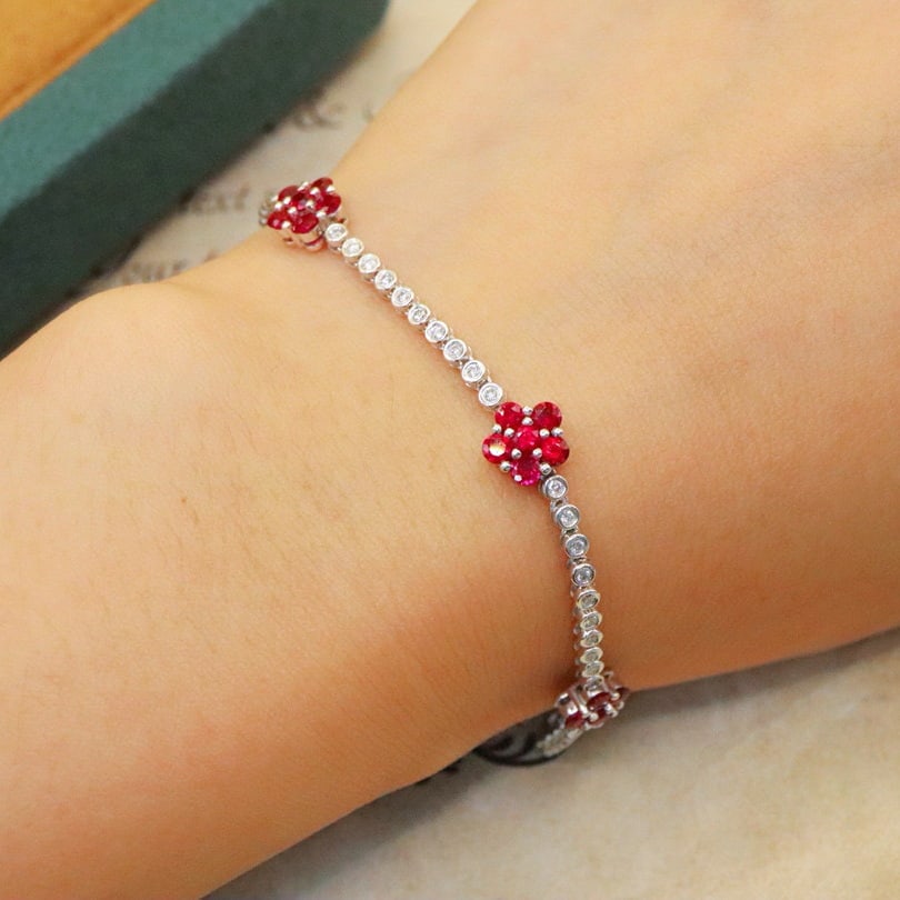 14k Gold 2.13 Ctw Natural Ruby & Diamond Bracelet - 6