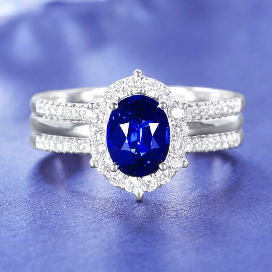 14k Gold 1.63 Ctw Natural Sapphire & Diamond Ring: Ref:230988067 // gold content:14k gold // ring size:7. 25us // // main gemstone:sapphire // shape:oval // carat weight:1. 28ct // color:royal blue // treatment:natural // // adjacent gemstone 2 : diam