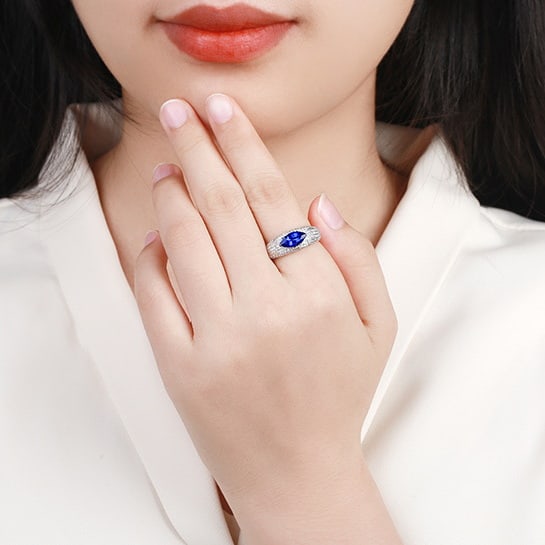 14k Gold 1.90 Ctw Natural Sapphire & Diamond Ring - 4