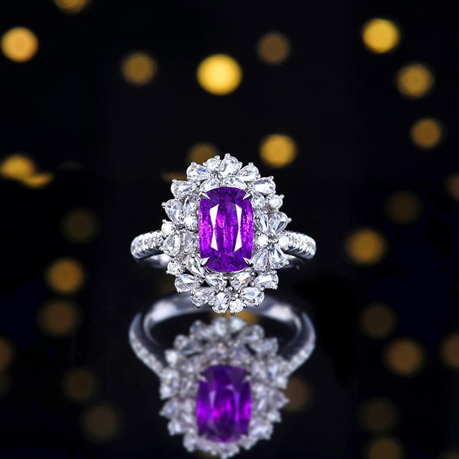 14k Gold 3.68 Ctw Natural Sapphire & Diamond Ring/pendant( Without Chain ): Ref:230988070 // gold content:14k gold // ring size:7. 25us // // main gemstone:sapphire // shape:cushion // carat weight:2. 64ct // color:purple // treatment:natural // // adjacent gemstone 2 : diamo