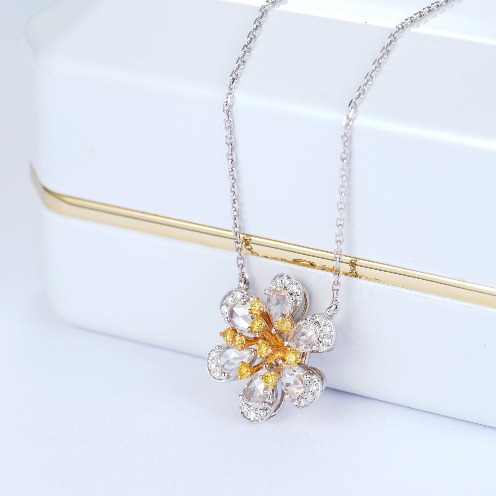 14k Gold 0.6 Ct Natural Color Diamond Necklace: Ref:230988074 // gold content:14k gold // main gemstone:diamond // shape:multiply // carat weight:0. 6ct // clarity grade:vs-si // color:color // treatment:natural // Low Estimate: 4800 Condition: New