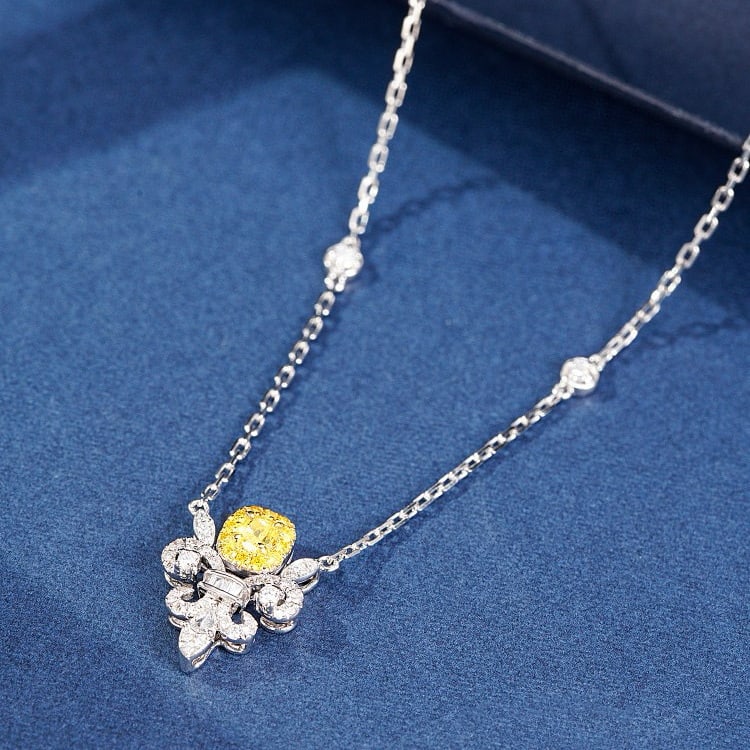 14k Gold 0.53 Ctw Natural Yellow Diamond & Diamond Necklace - 2