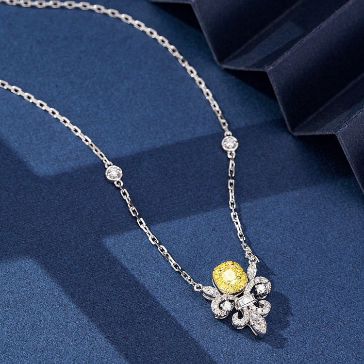 14k Gold 0.53 Ctw Natural Yellow Diamond & Diamond Necklace - 3