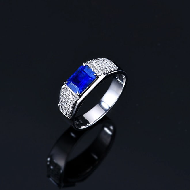 14k Gold 1.80 Ctw Natural Sapphire & Diamond & Men¡¯s Ring: Ref:230988085 // gold content:14k gold // ring size:8us // // main gemstone:sapphire // shape:octagonal // carat weight:1. 58ct // color:royal blue // treatment:natural // // adjacent gemstone 2 :