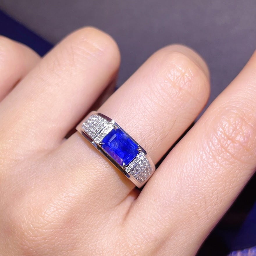 14k Gold 1.80 Ctw Natural Sapphire & Diamond & Men¡¯s Ring - 4