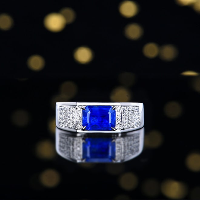 14k Gold 1.80 Ctw Natural Sapphire & Diamond & Men¡¯s Ring - 5