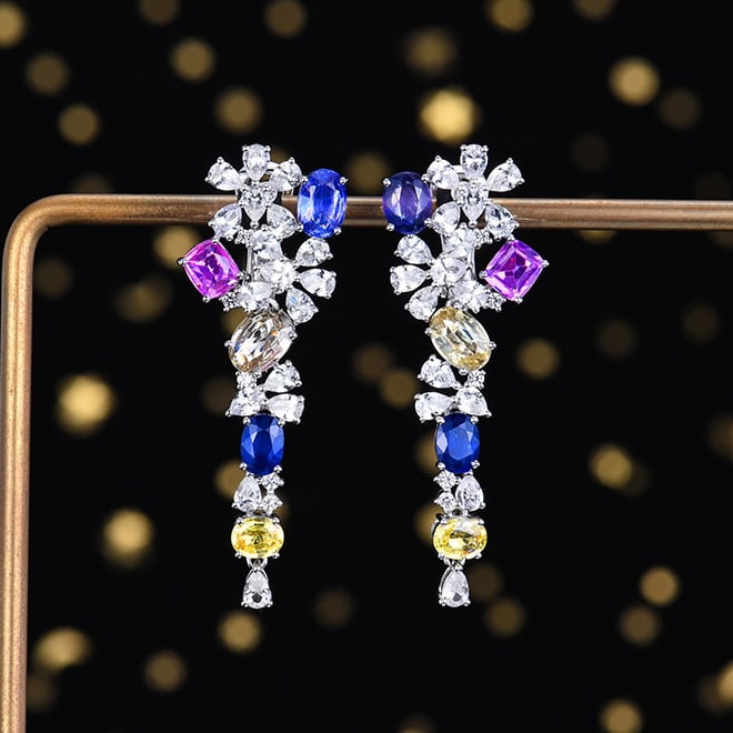 14k Gold 10.06 Ctw Natural Sapphire & Sapphire Earrings: Ref:230988086 // gold content:14k gold // main gemstone:sapphire // shape:multiply // carat weight:6. 33ct // color:color // treatment:natural // // adjacent gemstone 2 : sapphire // number of stones: