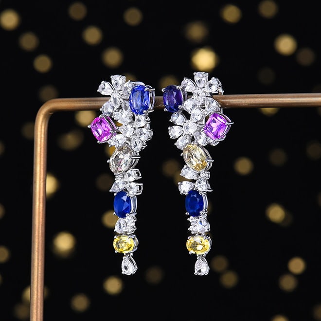 14k Gold 10.06 Ctw Natural Sapphire & Sapphire Earrings - 2