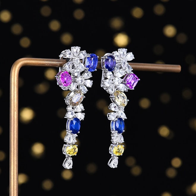 14k Gold 10.06 Ctw Natural Sapphire & Sapphire Earrings - 3
