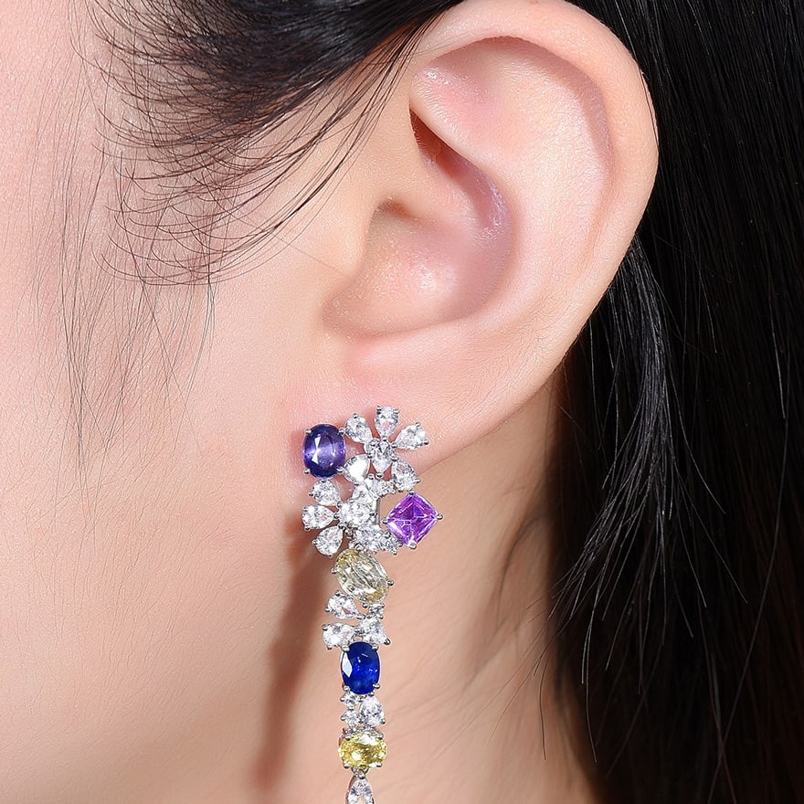 14k Gold 10.06 Ctw Natural Sapphire & Sapphire Earrings - 6