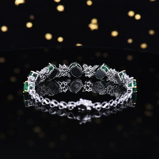 14k Gold 12.13 Ctw Vivid Green Natural Emerald & Sapphire Bracelet - 2