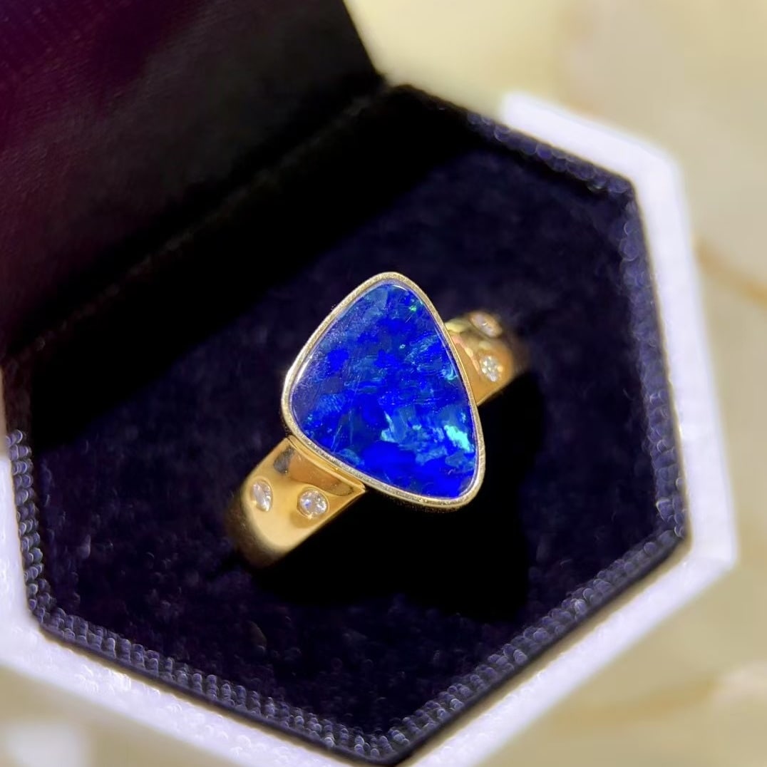 14k Gold 2.34 Ctw Natural Opal & Diamond Ring - 2