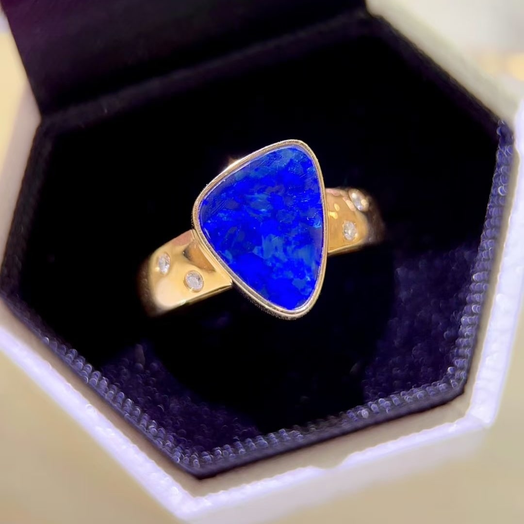 14k Gold 2.34 Ctw Natural Opal & Diamond Ring - 4