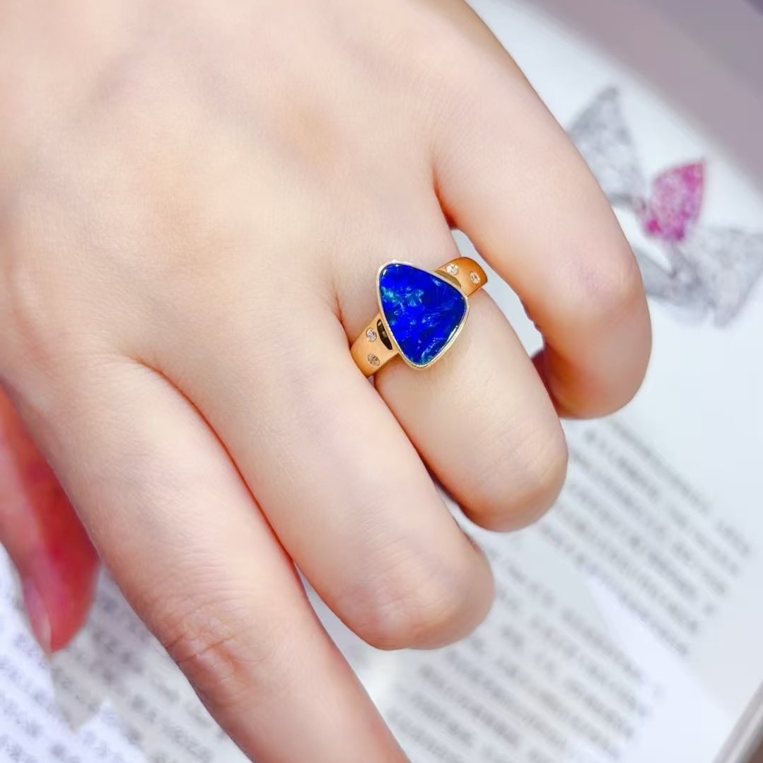 14k Gold 2.34 Ctw Natural Opal & Diamond Ring - 5