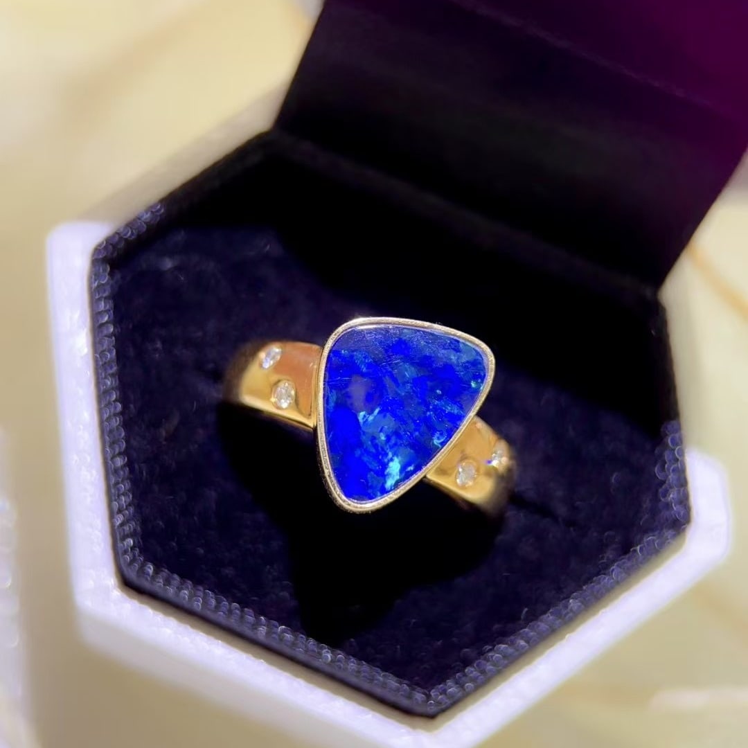 14k Gold 2.34 Ctw Natural Opal & Diamond Ring - 7