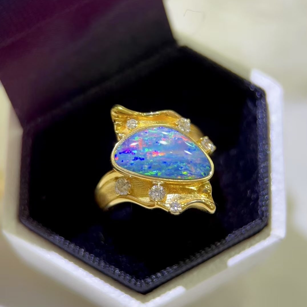 14k Gold 2.31 Ctw Natural Opal & Diamond Ring - 5