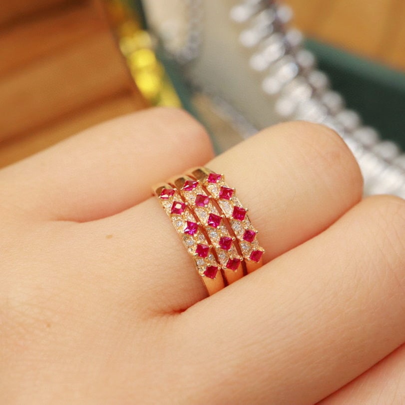 14k Gold 0.57 Ctw Natural Ruby & Diamond Ring - 6