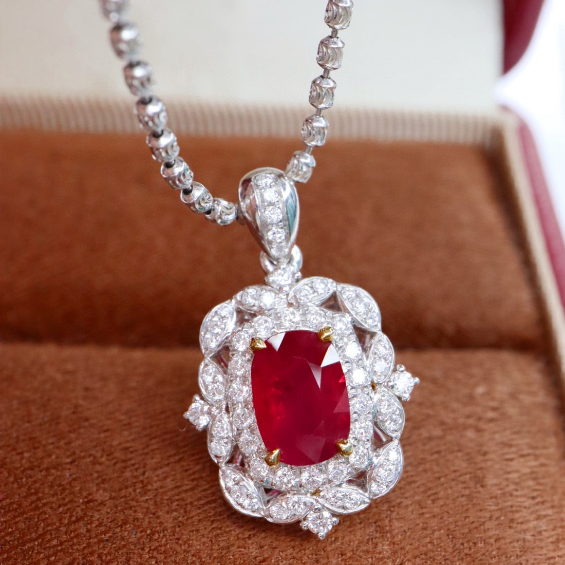 14k Gold 1.52 Ctw Natural Ruby & Diamond Pendant( Without Chain ): Ref:230988092 // gold content:14k gold // main gemstone:ruby // shape:cushion // carat weight:1. 17ct // color:pigeonblood red // treatment:natural // // adjacent gemstone 2 : diamond // shape:round /
